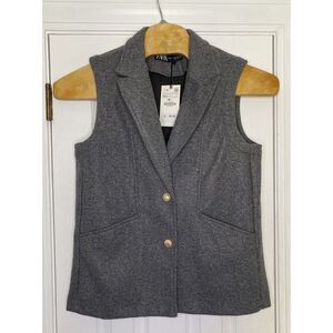 Zara Women's Sleeveless Two Button‎ Waistcoat Grey Gold XS/S New